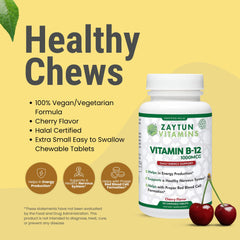 Cherry-flavored B12 chewables on a white background