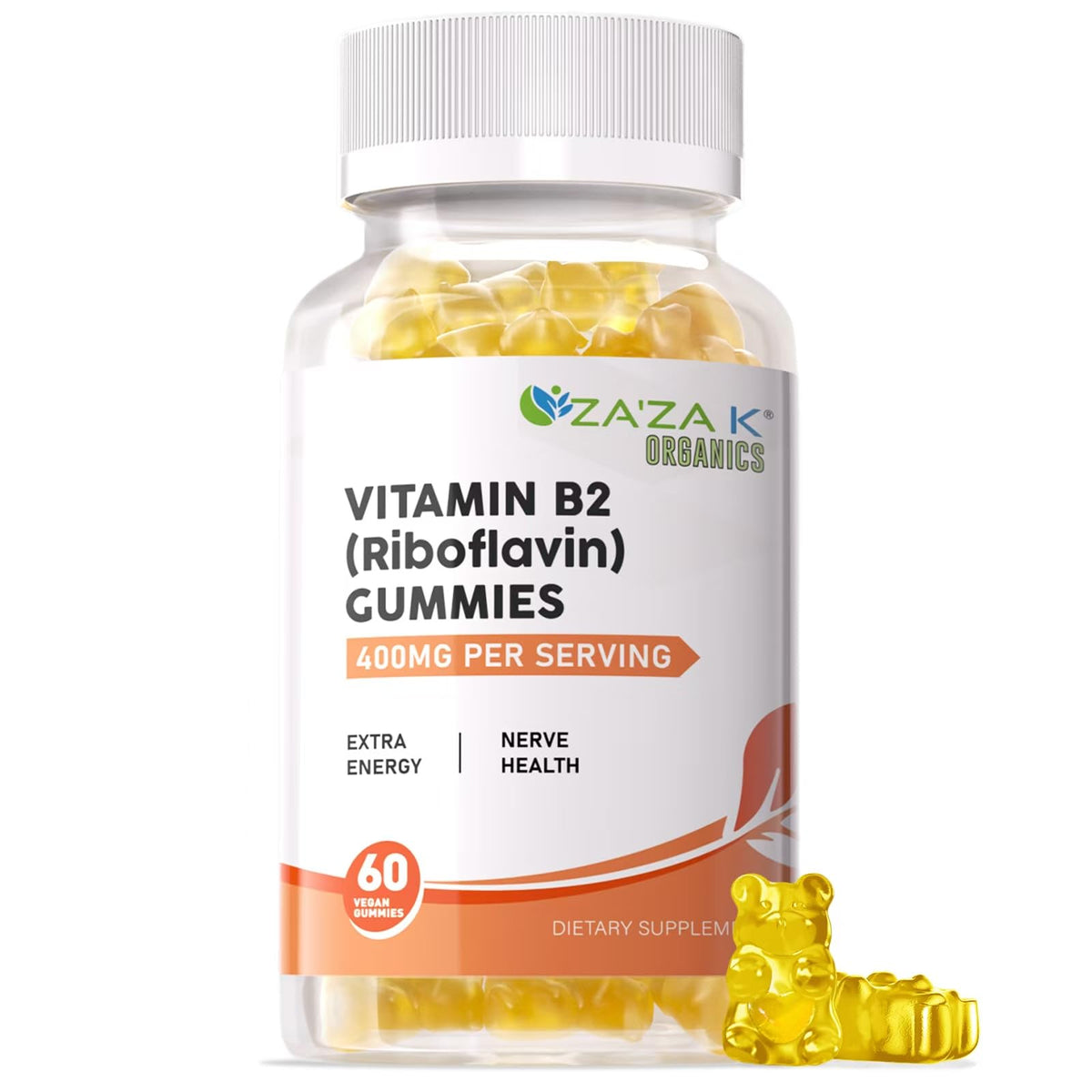 ZA'ZA K ORGANICS Vitamin B2 Gummies bottle label close-up