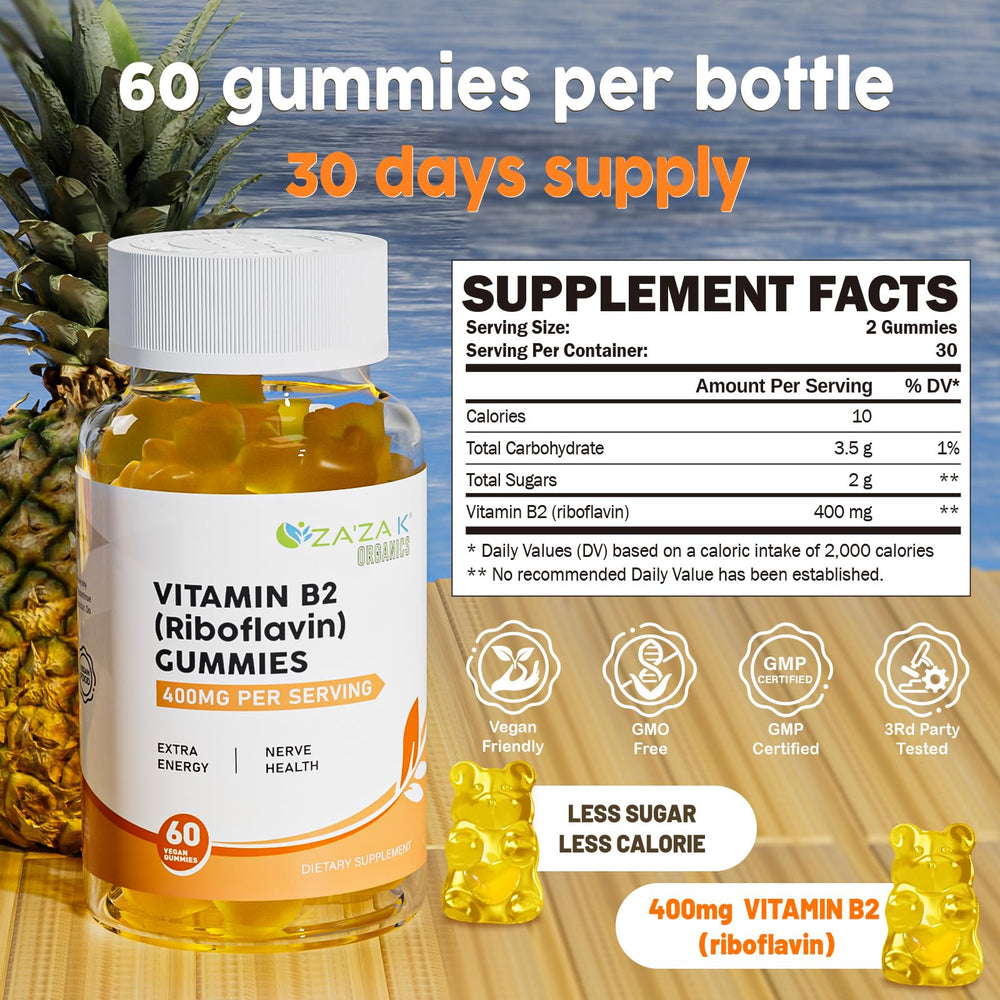 Pectin-based vegan Vitamin B2 gummies in a clear jar