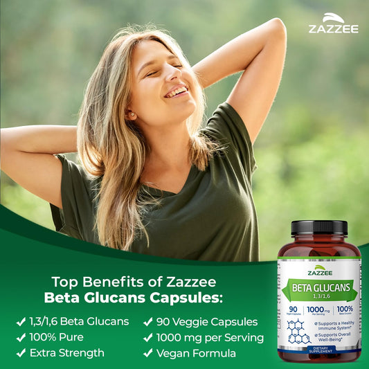 Bottle label showing 1000 mg Beta Glucans and 90 capsules