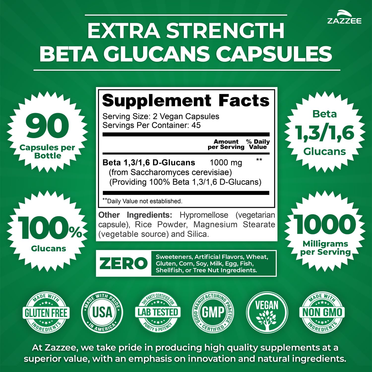Packaging highlights showing both 1,3 and 1,6 glucans