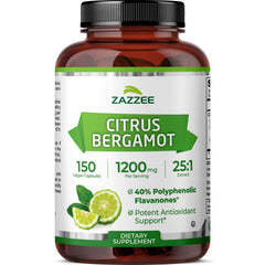 Zazzee Citrus Bergamot 25:1 extract bottle showing 1200 mg per serving