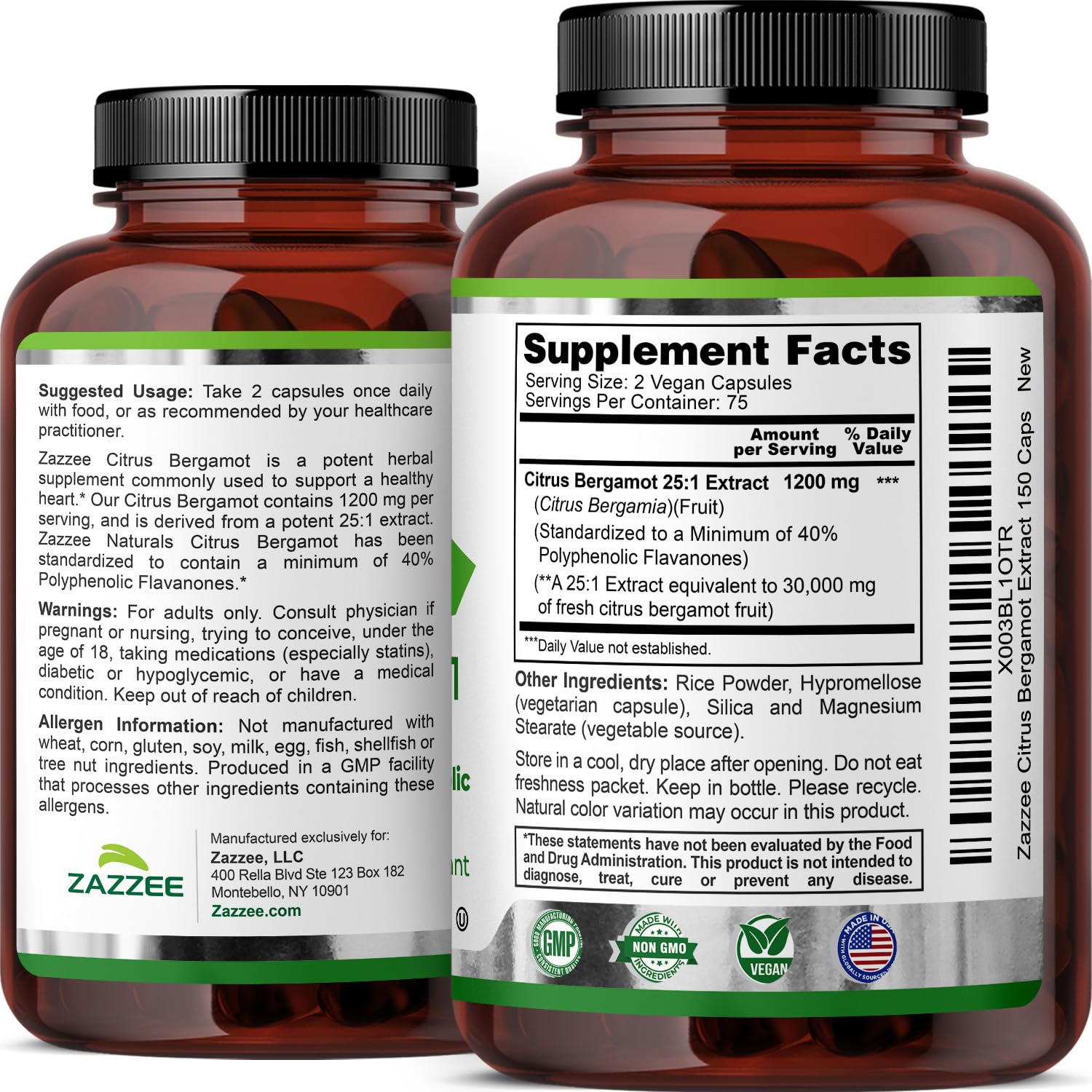 Quality control seal on Citrus Bergamot supplement