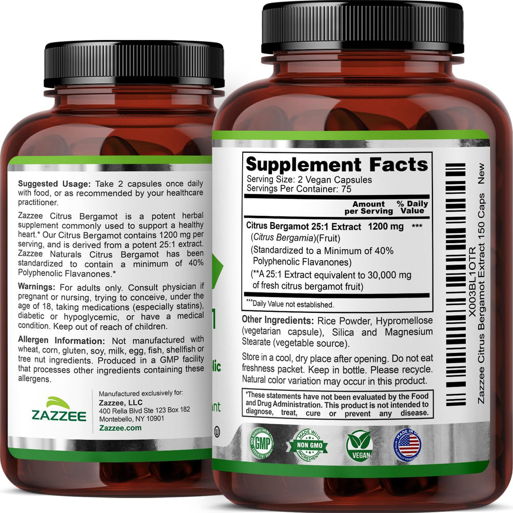 Quality control seal on Citrus Bergamot supplement