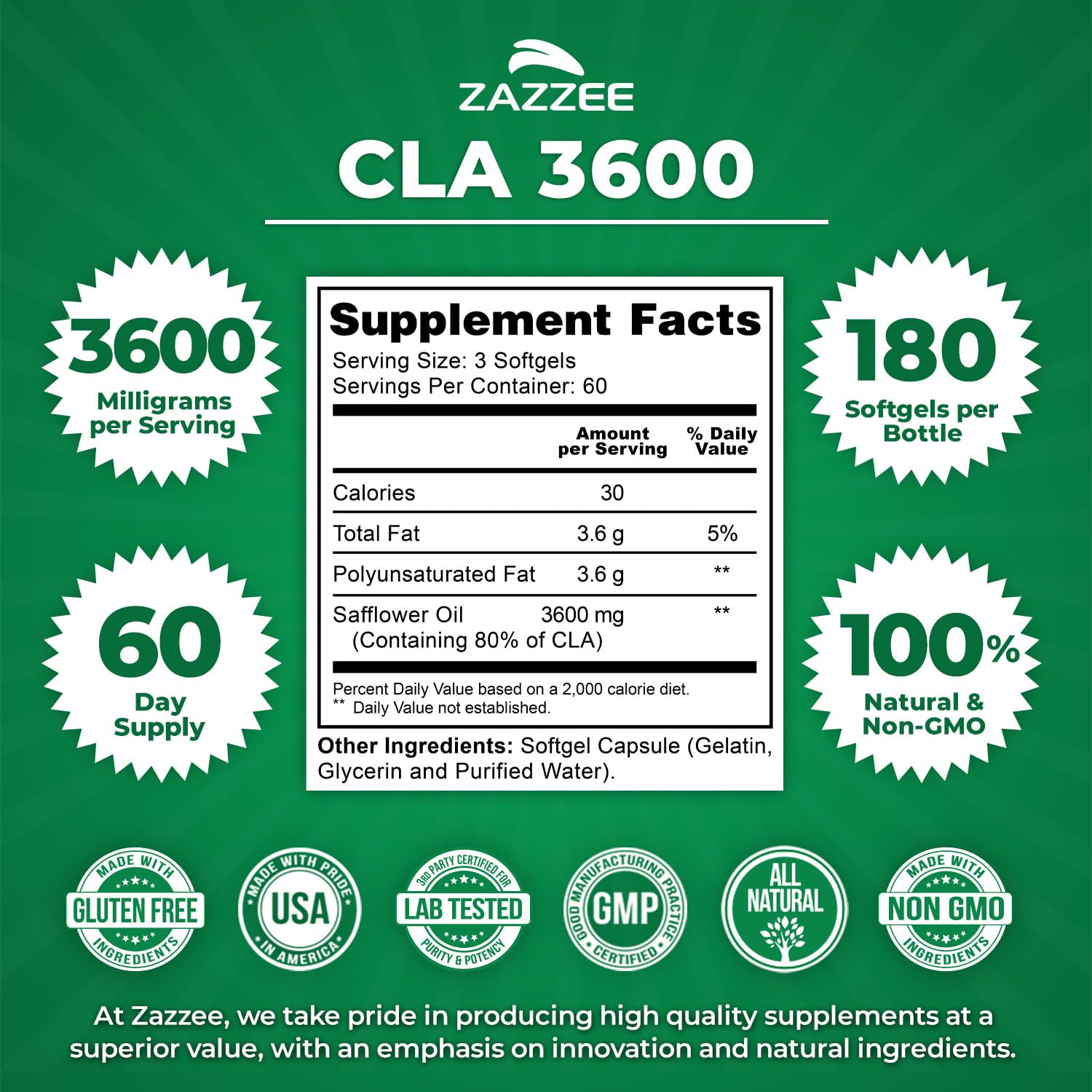 Zazzee CLA 3600 bottle – back label