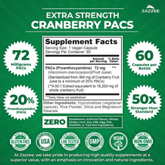 Close-up of Cranberry PACs capsule showing 72 mg per capsule