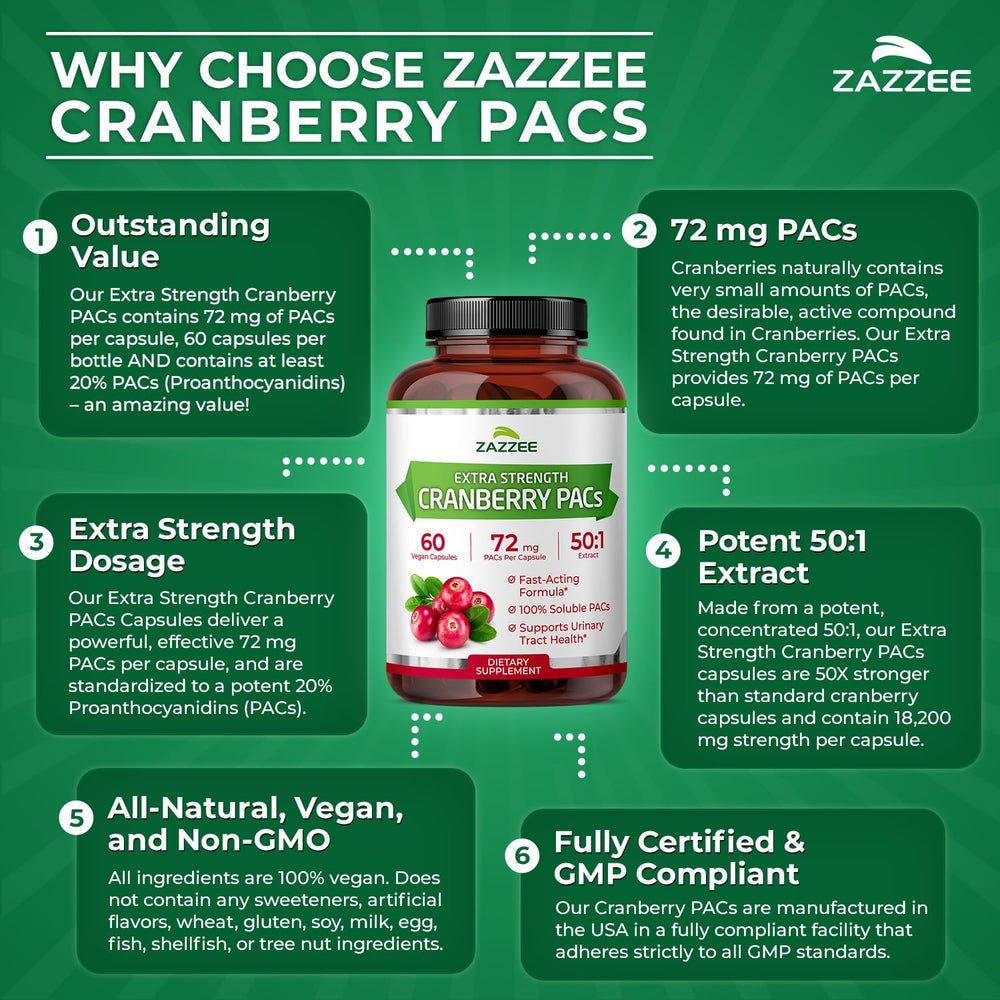 Vegan and non-GMO symbols on Cranberry PACs packaging