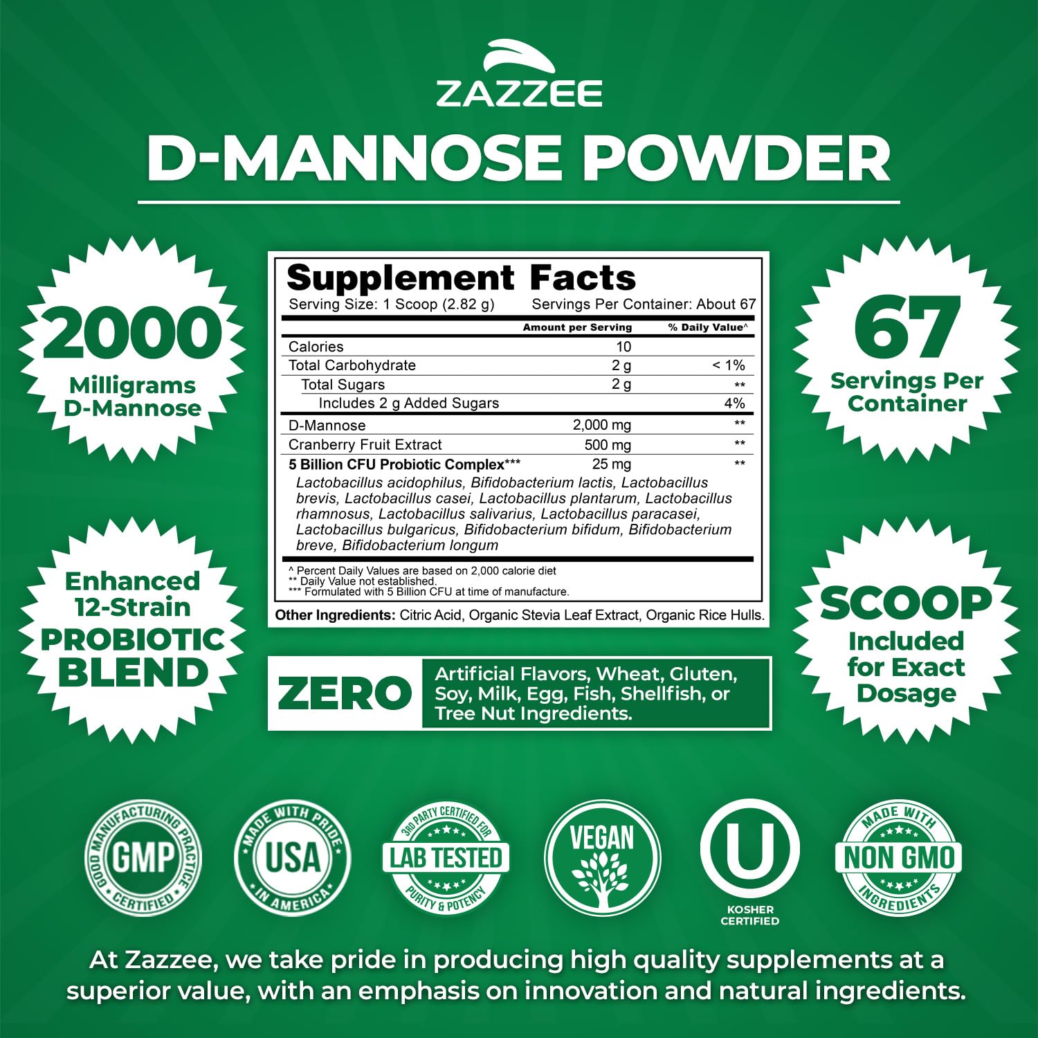 Zazzee Probiotics Blend with 12 strains to complement urinary health.