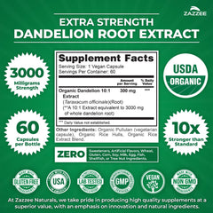 Close-up of Dandelion Root Extract capsules showing 3000 mg potency