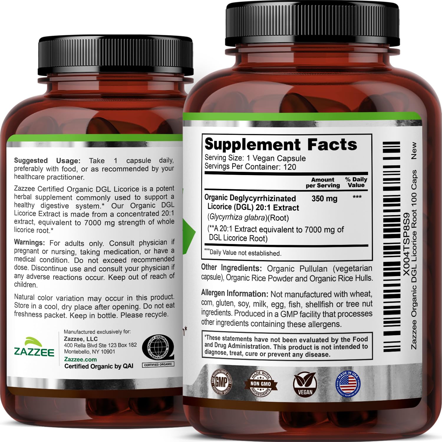 Ingredients list highlighting deglycyrrhizinated DGL Licorice