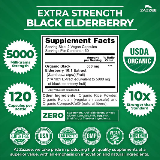 Close-up of 5000 mg elderberry capsules