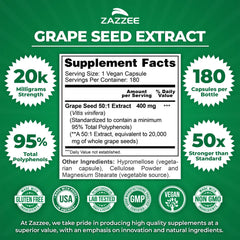 Close-up of grape seed extract bottle label showing 95% polyphenols