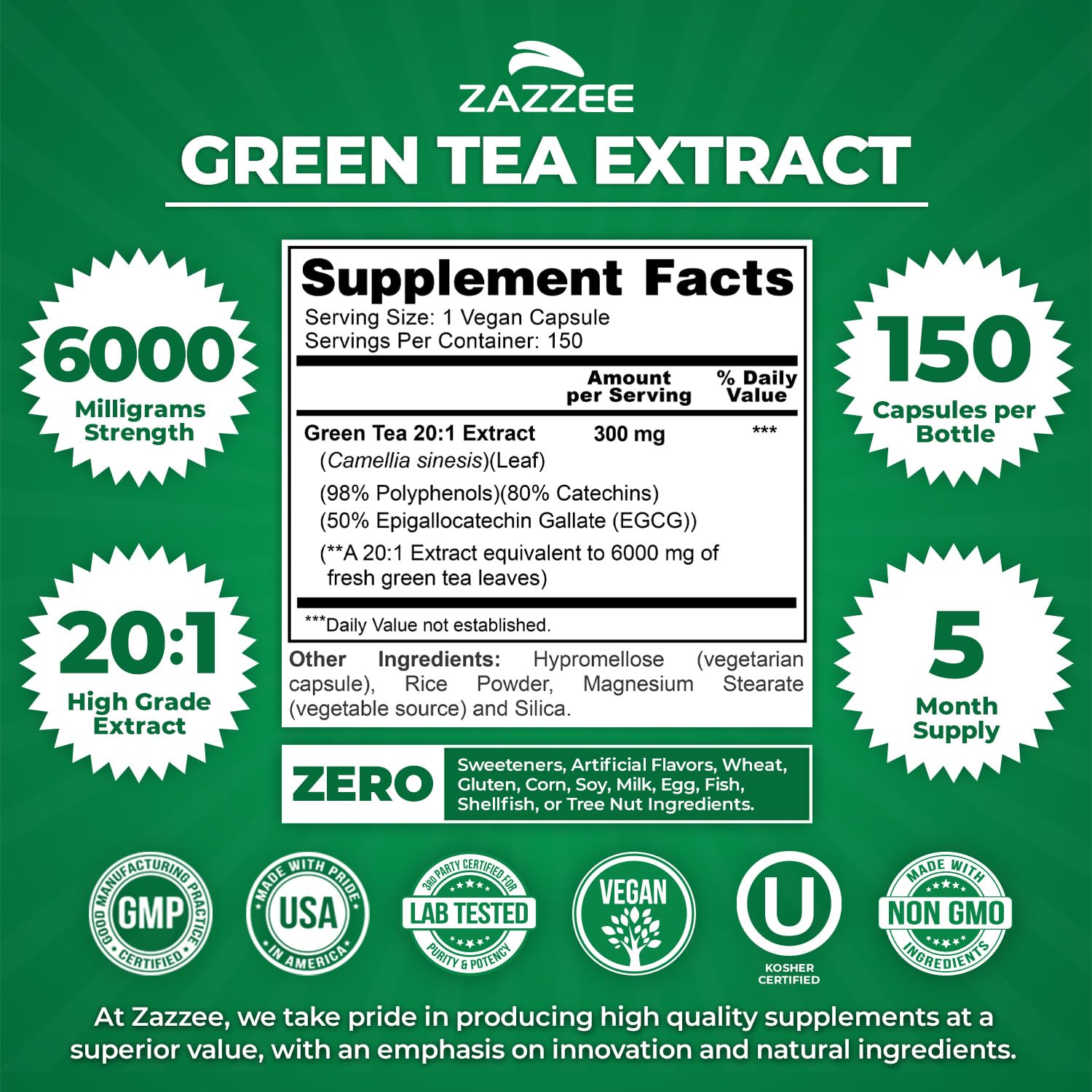 Close-up of 6000 mg strength per Green Tea Extract capsule