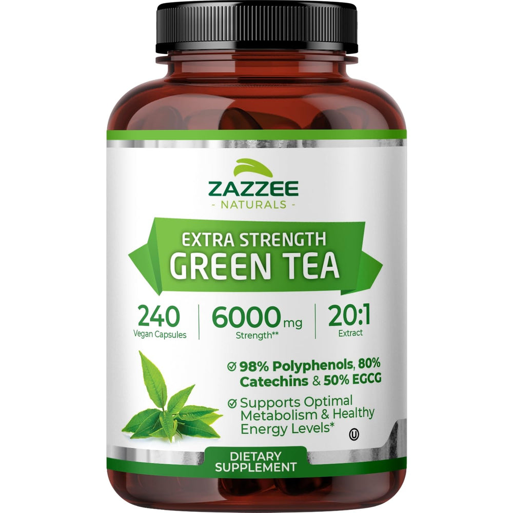 Zazzee Green Tea Extract bottle label showing 6000 mg strength
