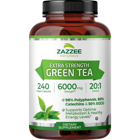 Zazzee Green Tea Extract bottle label showing 6000 mg strength
