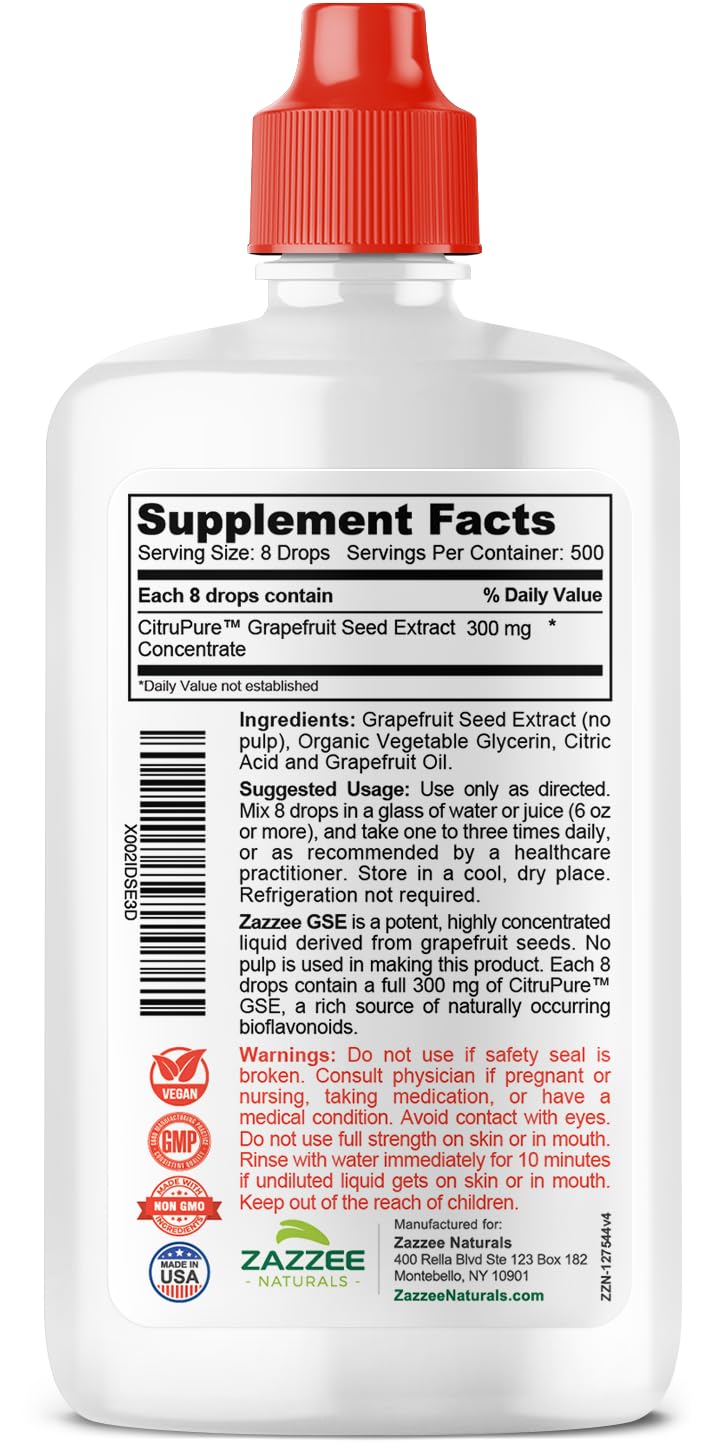 Vegan and gluten-free seals on Zazzee GSE packaging