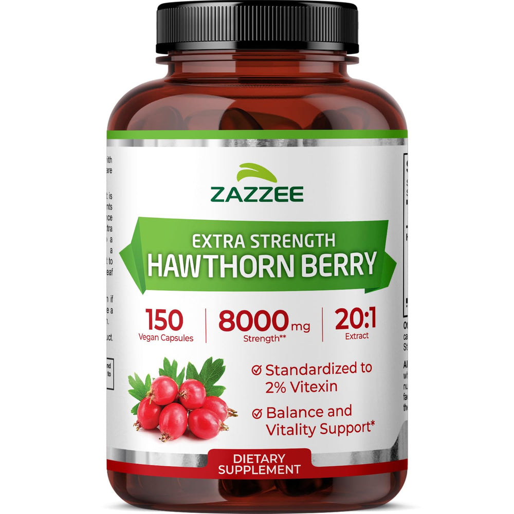 Zazzee Hawthorn Extract bottle with 150 vegan capsules