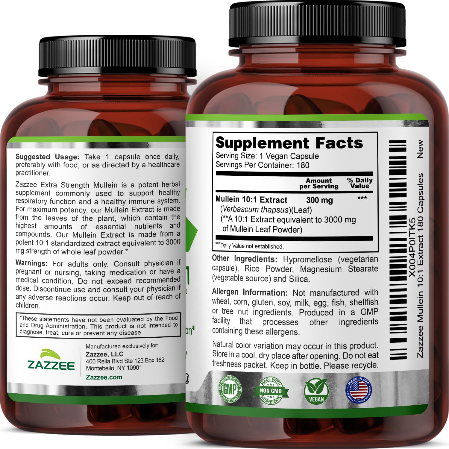 Close up of product label on mullein extract bottle
