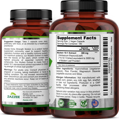 Close up of product label on mullein extract bottle