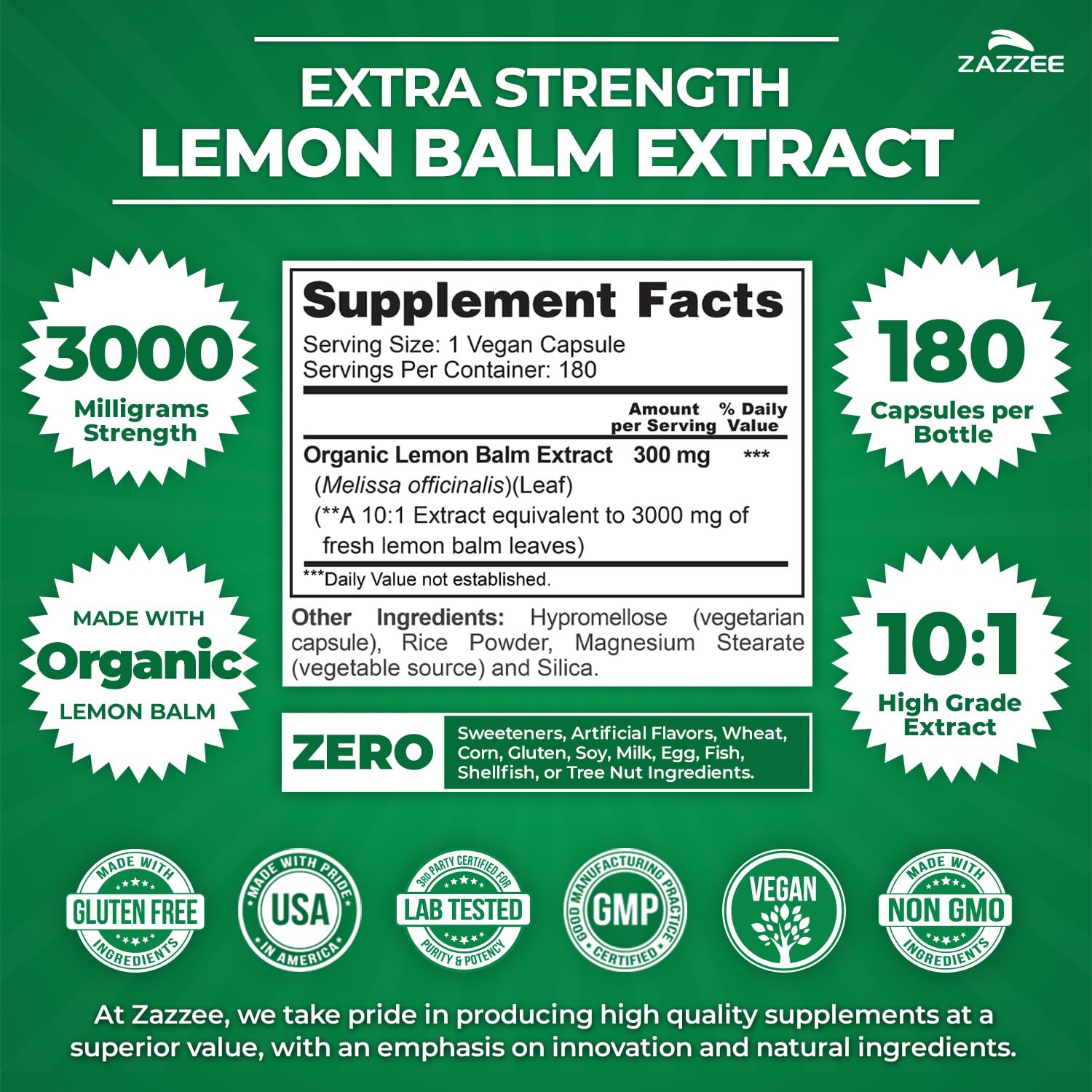 Close-up of Lemon Balm 10:1 extract capsule