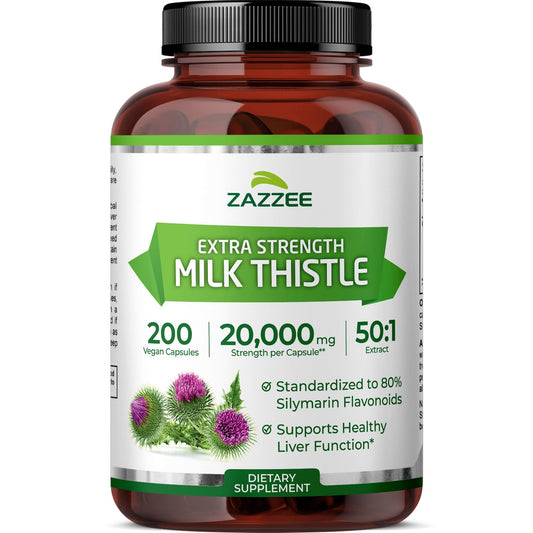 Zazzee Milk Thistle 50:1 Extract bottle with 200 vegan capsules