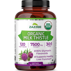 Front label of Zazzee Milk Thistle bottle