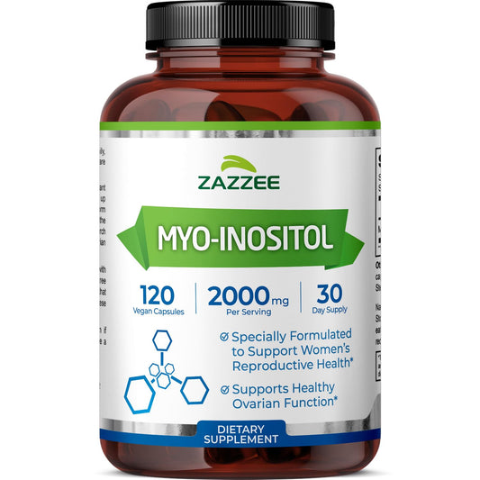 Front view of Zazzee Myo-Inositol Capsules bottle