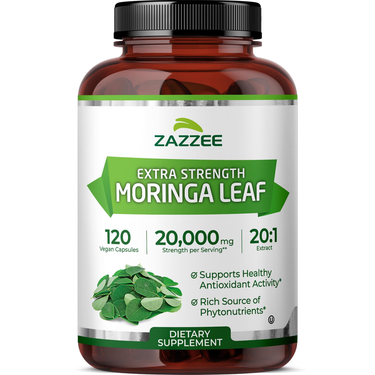 Zazzee Organic Moringa 20:1 Extract bottle and label