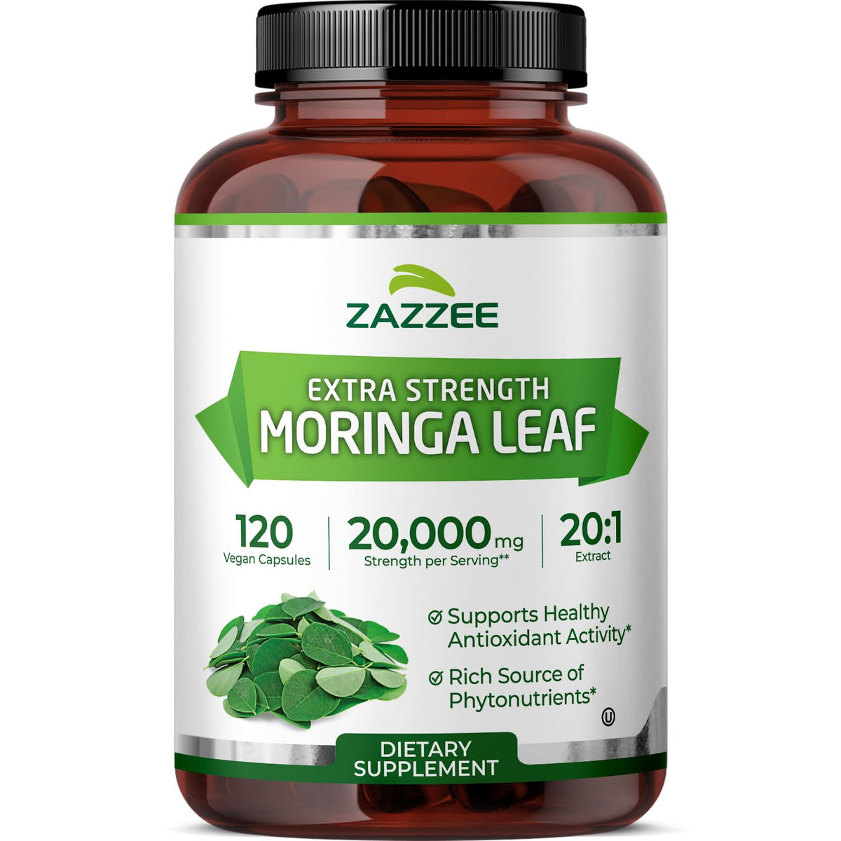 Zazzee Organic Moringa 20:1 Extract bottle and label