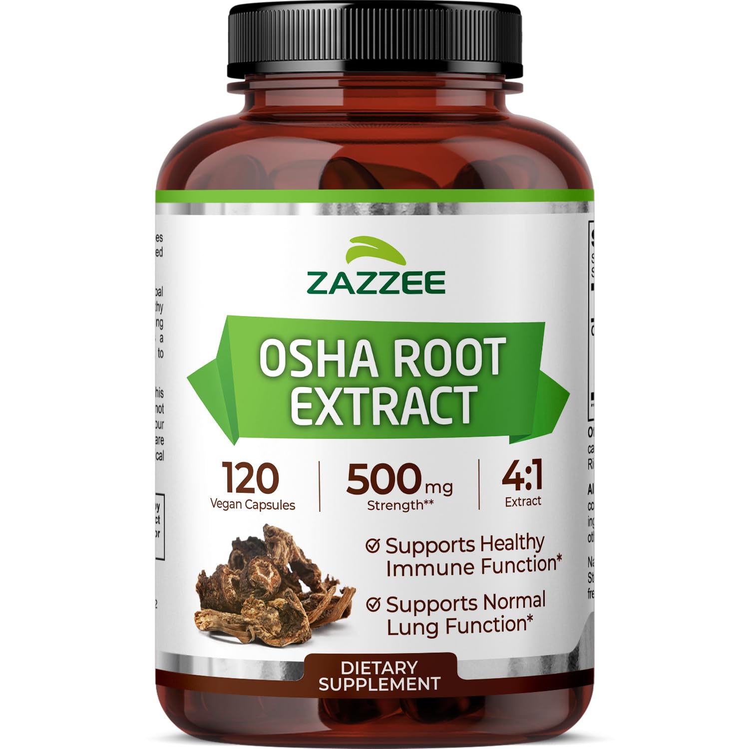 Zazzee OSHA Root 4:1 extract bottle with 120 vegan capsules