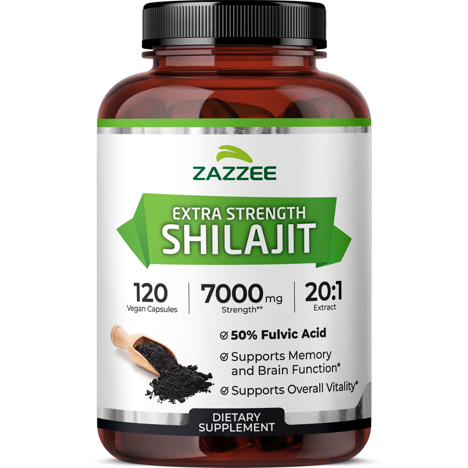 Zazzee Shilajit bottle on white background