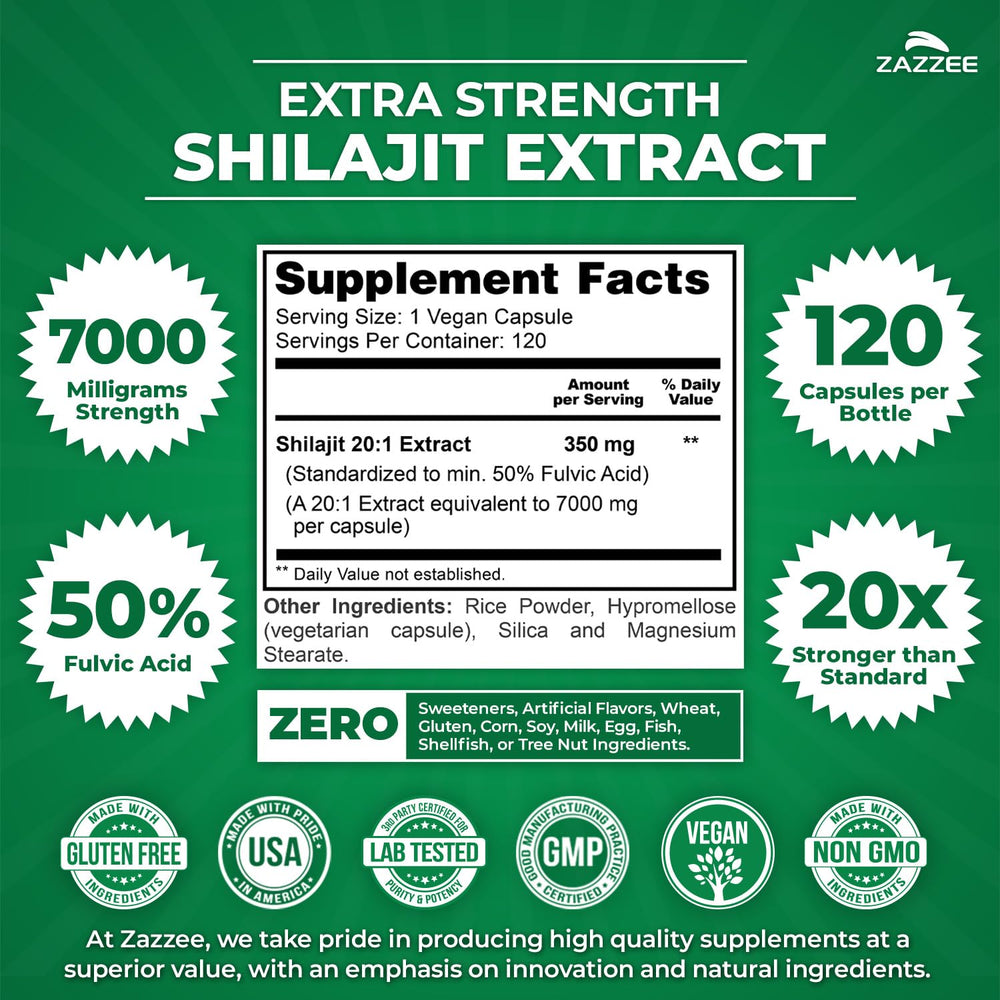 Close-up of Zazzee Shilajit bottle