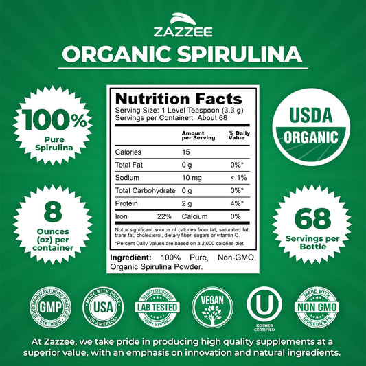 Close-up of spirulina powder container