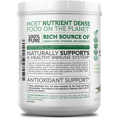 Wide mouth container opened with spirulina powder visible