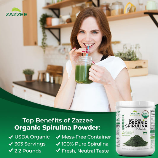 Spirulina powder container with label
