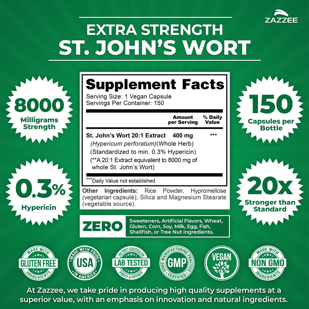Close-up of the 8000 mg per capsule St. John’s Wort capsule