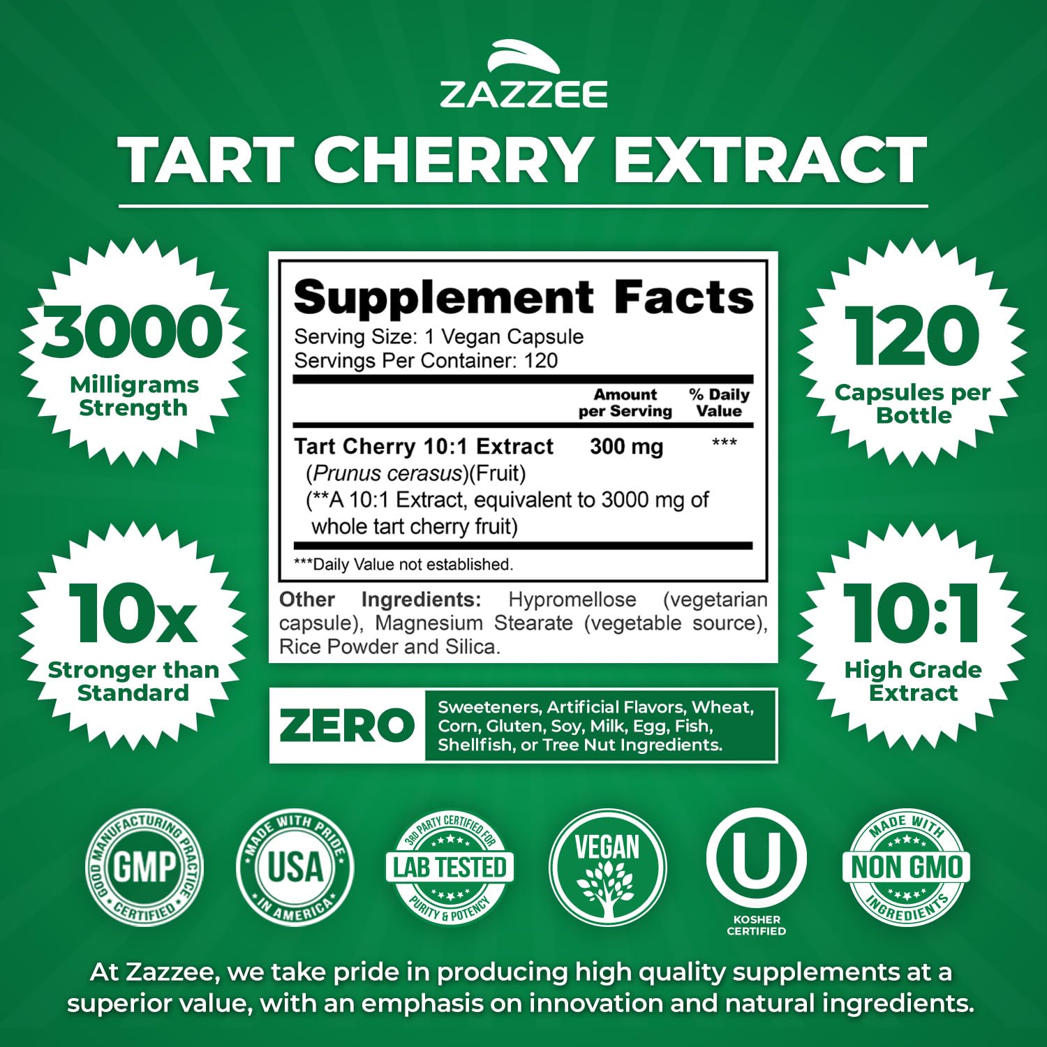 Zazzee Tart Cherry 120 vegan capsules bottle