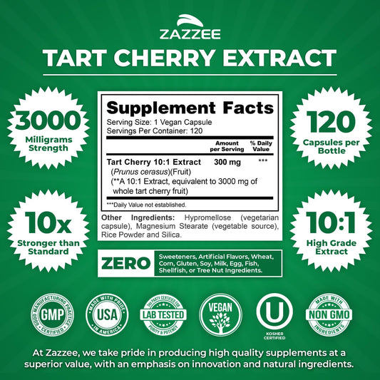 Zazzee Tart Cherry 120 vegan capsules bottle