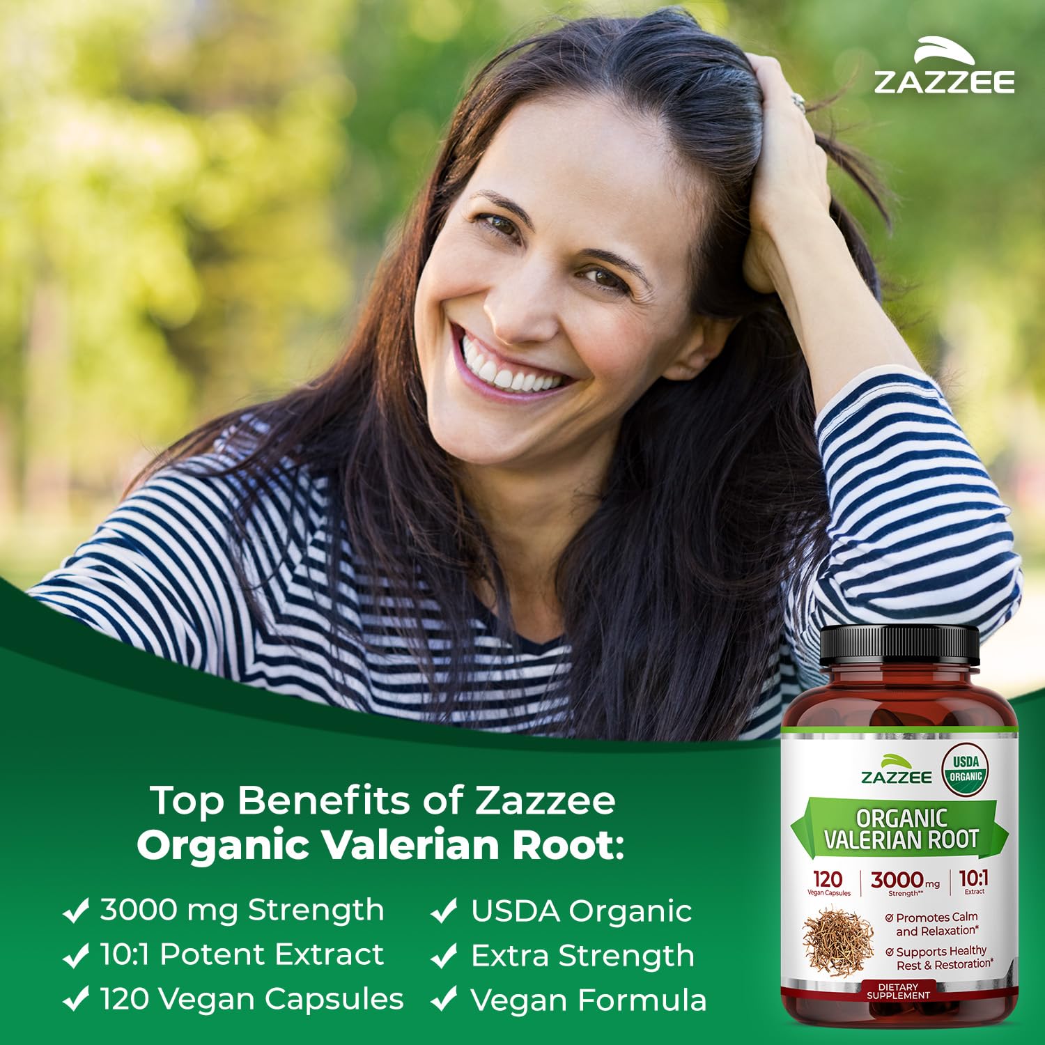 Close-up of 3000 mg Valerian Root Extract capsules