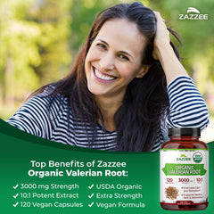 Close-up of 3000 mg Valerian Root Extract capsules
