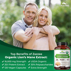 Vegan capsules containing organic Lion's Mane extract by Zazzee Naturals