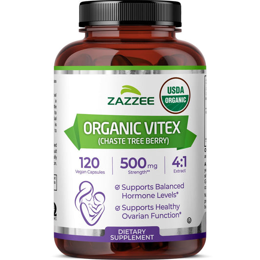 Zazzee Vitex 500mg capsules bottle, a convenient daily wellness option