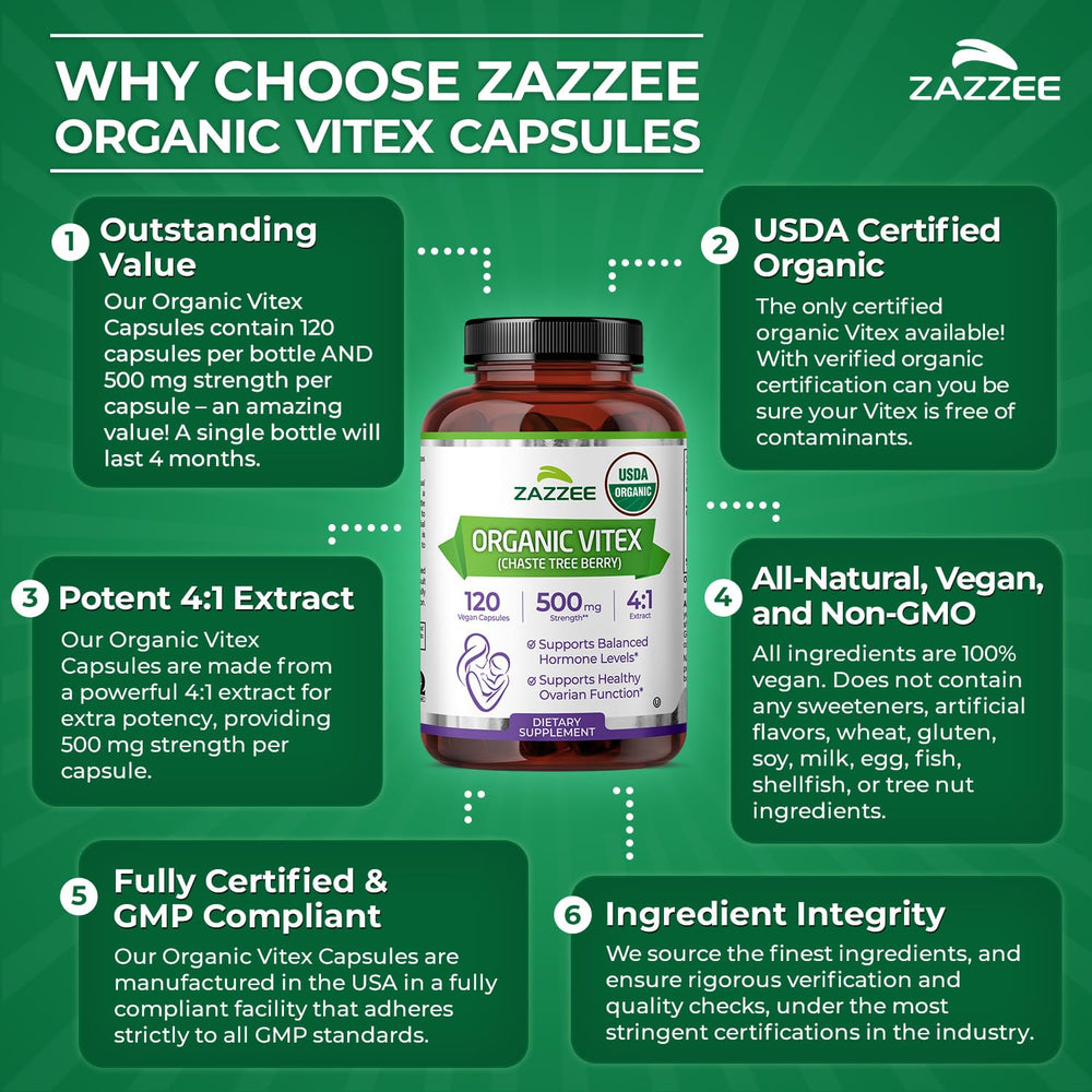 Bottle close-up emphasizes vegetarian capsules and organic ingredients