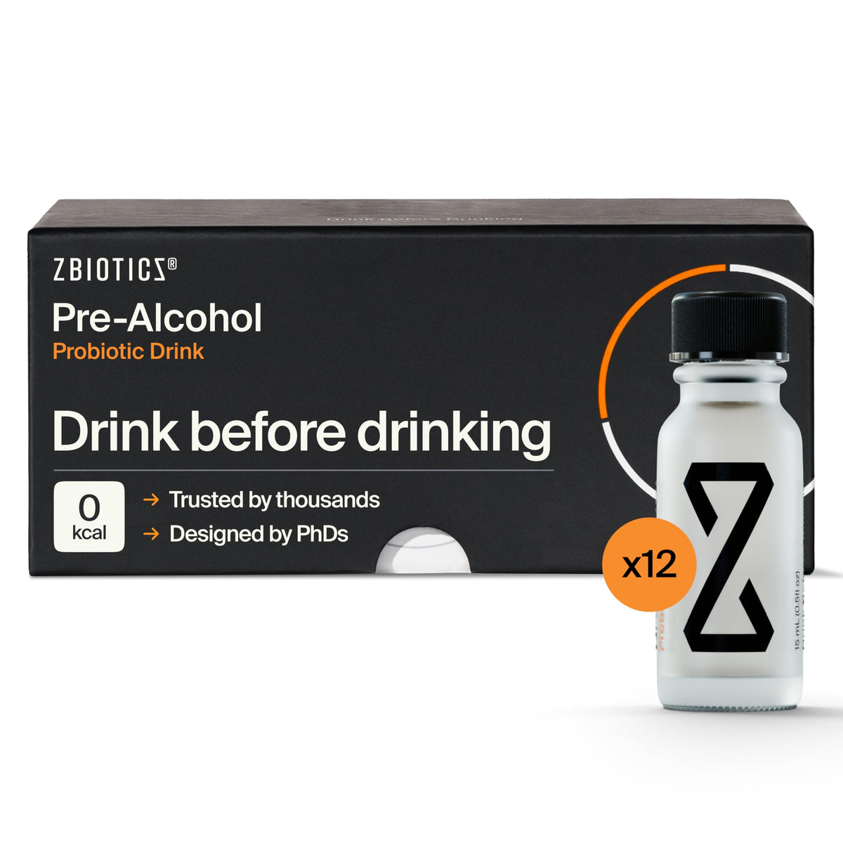 ZBiotics 12-pack of 0.5 oz bottles, front view