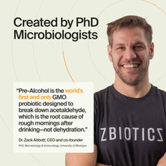 ZBiotics bottle beside a glass with mimosa, morning plans.