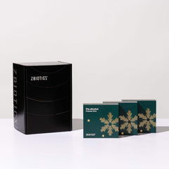 Front view of ZBiotics bottle with holiday decor
