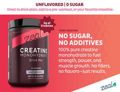 Close-up of Zeal Creatine Monohydrate powder (unflavored)