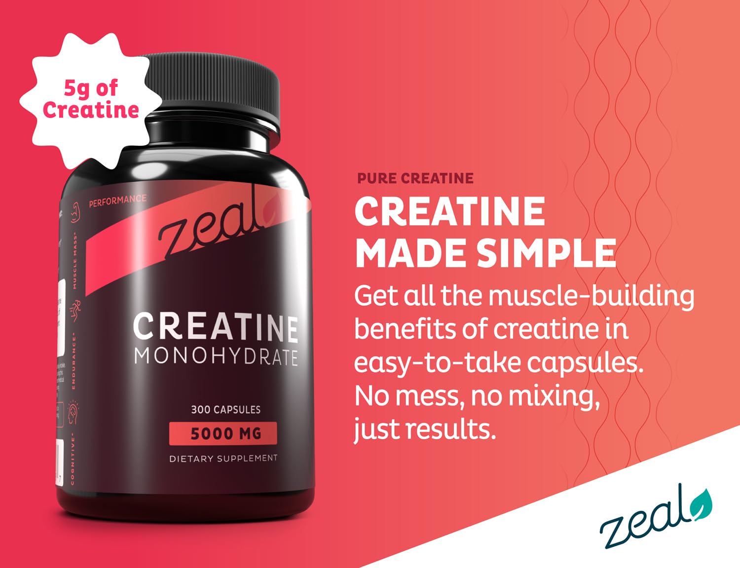 Close-up of Zeal Creatine Monohydrate label on bottle
