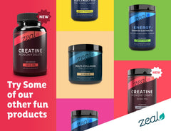 Nutrition facts panel on Zeal Creatine Monohydrate label