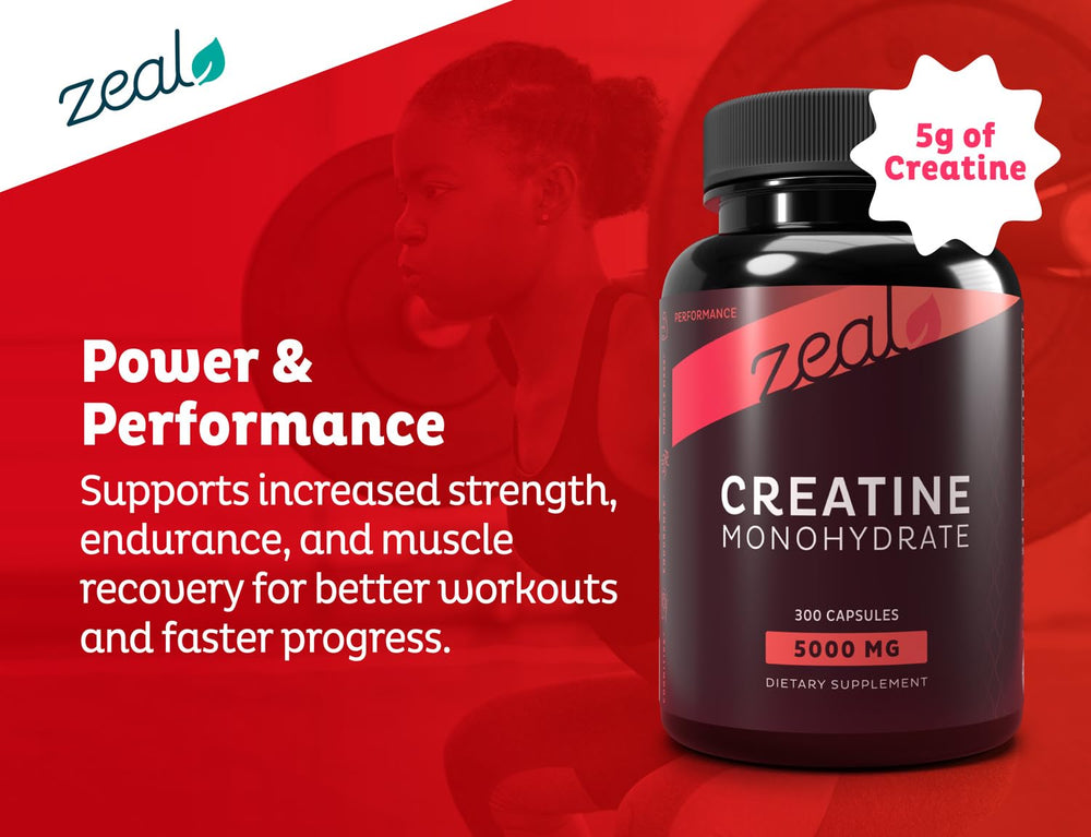 Packaging and bottle of Zeal Creatine Monohydrate